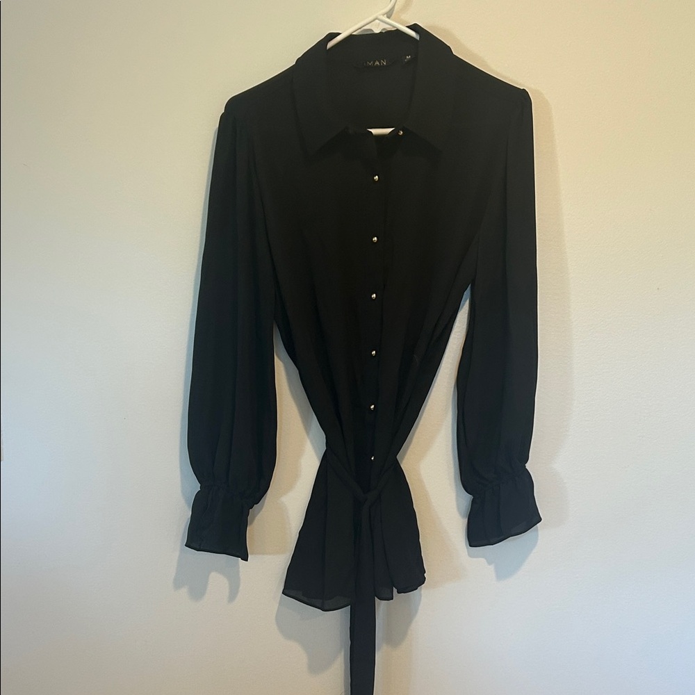 IMAN Black Button Down Shirt